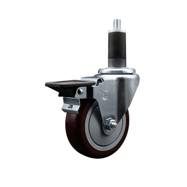 4'' Maroon Poly Swivel 1-1/4'' Expanding Stem Caster with Brake